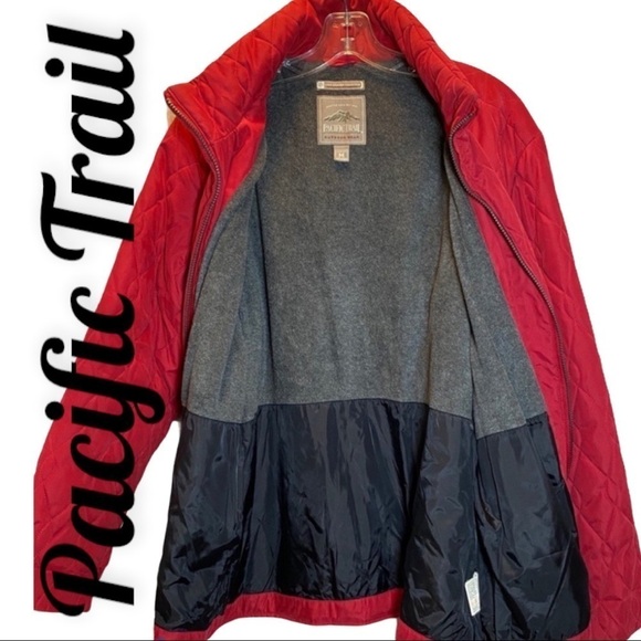 PACIFIC TRAIL VTG QUILTED FLEECE LINED RED COAT COASTAL GRANDMA CABINCORE, MED - Picture 9 of 9